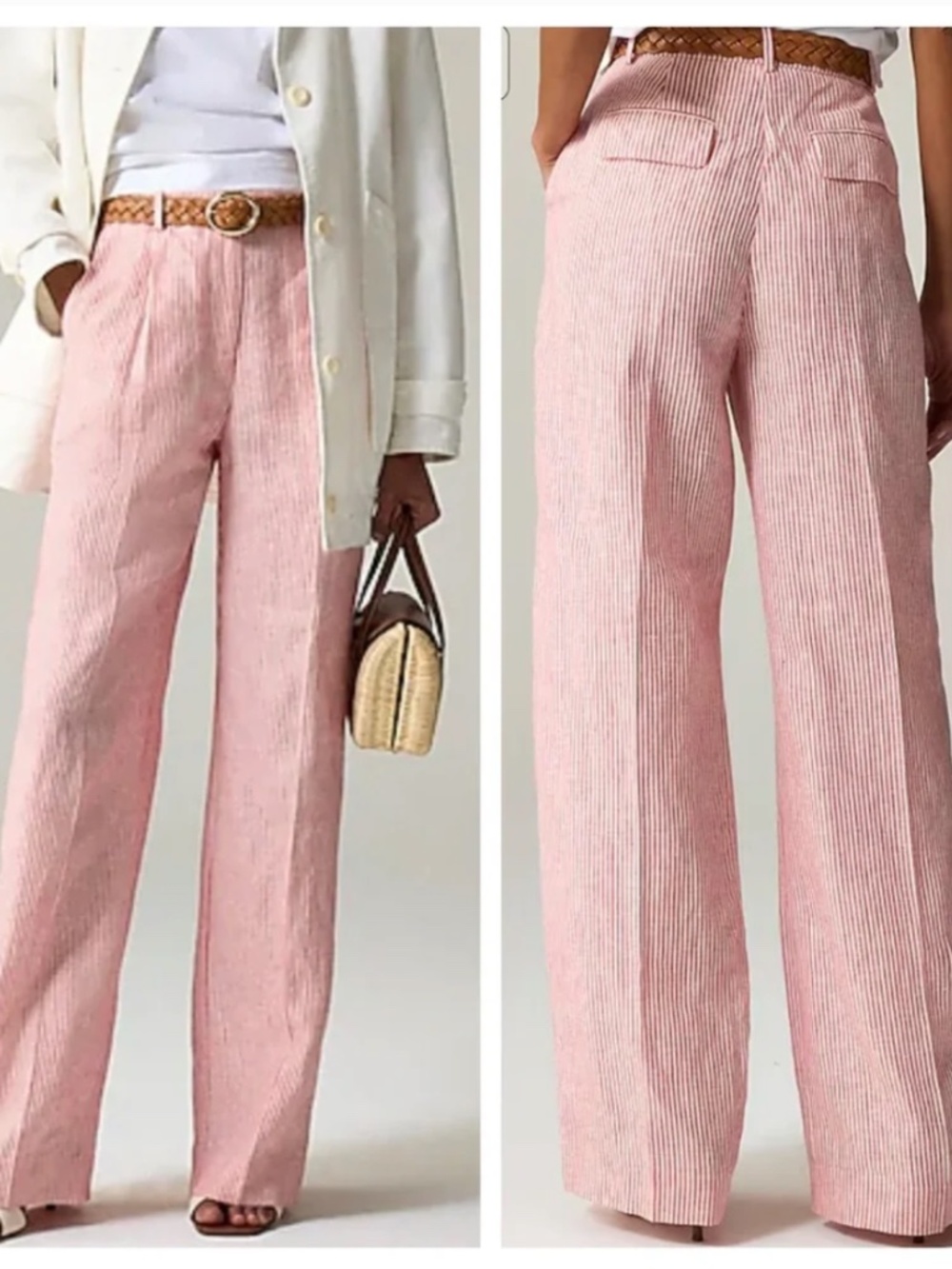 J. Crew Red and White Striped Wide Leg Linen Pants, 8